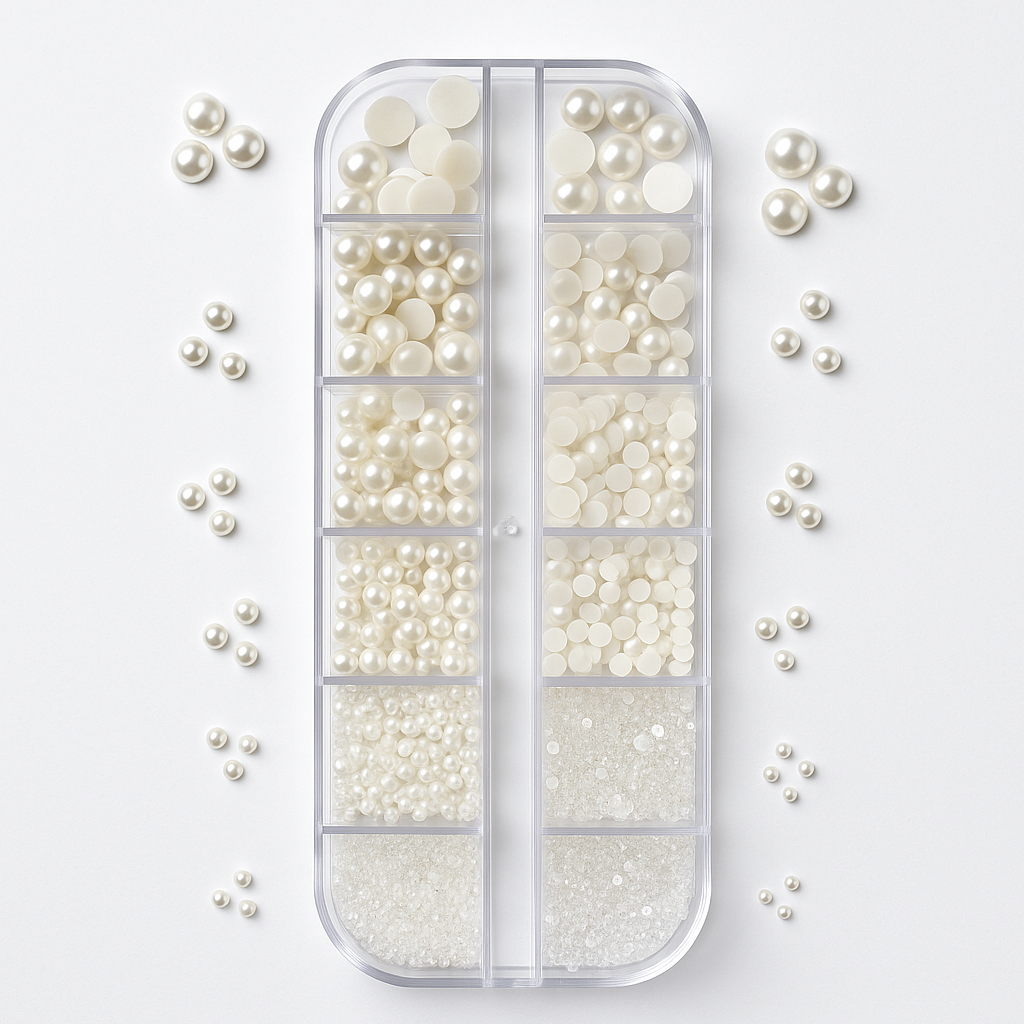 12 Compartment Pearl Embellishment Box | Nail, Makeup & Craft Pearls