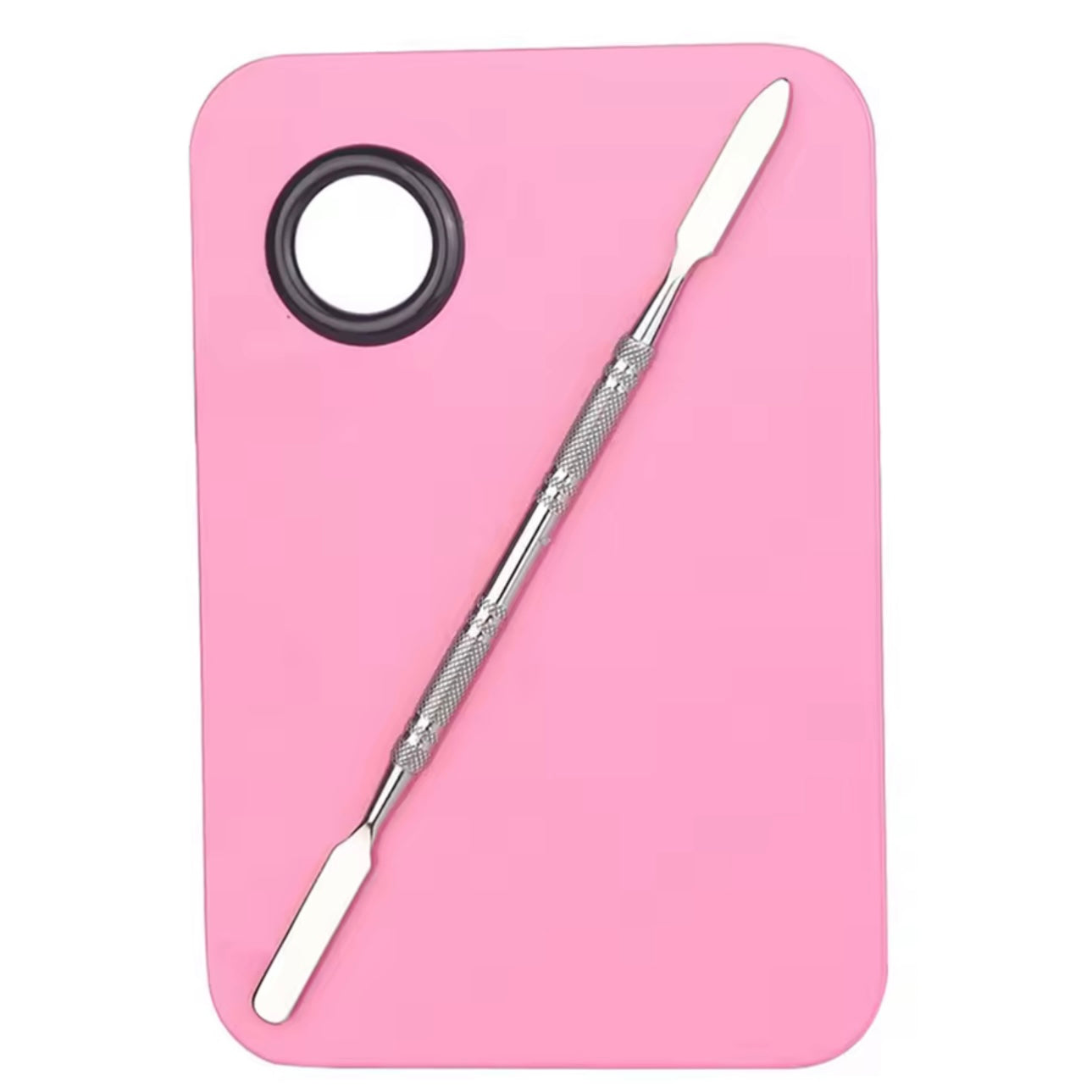 Stainless Steel Makeup Mixing Palette & Spatula - Pink