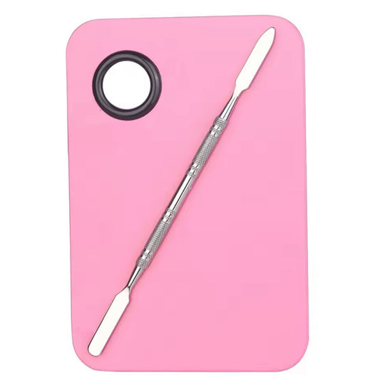 Stainless Steel Makeup Mixing Palette & Spatula - Pink